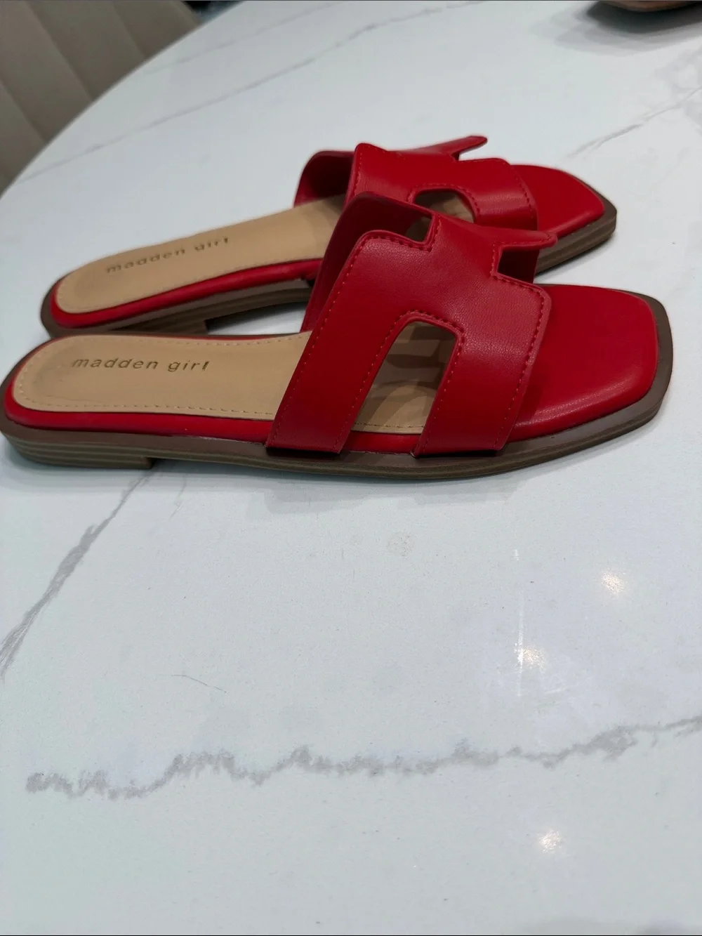 Madden Girl Red Open-Toe Slide Sandals - Picture 2 of 4